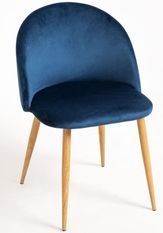Chaise velours bleu marine et pieds métal effet bois clair Kinze - Lot de 2