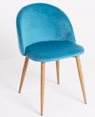 Chaise velours bleu turquoise et pieds métal effet bois clair Kinze - Lot de 2