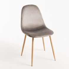 Chaise velours gris clair et pieds métal effet bois naturel Kuza - Lot de 2