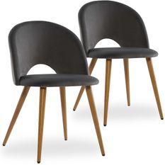 Chaise velours gris et pieds bois métal effet bois Nassu - Lot de 2