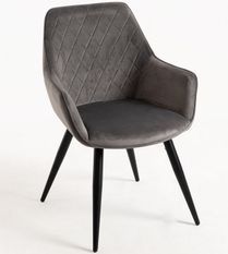Chaise velours gris foncé et pieds métal noir Zonky - Lot de 2