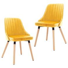 Chaise velours jaune et pieds bois de hêtre massif naturel Humako - Lot de 2
