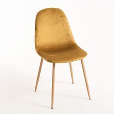 Chaise velours jaune et pieds métal effet bois naturel Kuza - Lot de 2