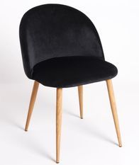 Chaise velours noir et pieds métal effet bois clair Kinze - Lot de 2