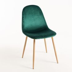 Chaise velours vert canard et pieds métal effet bois naturel Kuza - Lot de 2