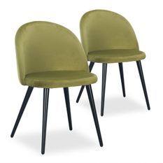 Chaise velours vert et pieds métal noir Maurane - Lot de 2