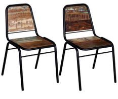 Chaise vintage bois recyclé massif et métal noir Vosa - Lot de 2