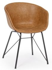 Chaise vintage simili cuir marron clair et pieds acier noir Warhol