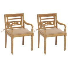 Chaises Batavia 2 pcs avec coussins beige Bois de teck massif