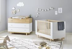 Chambre bébé 2 pièces laqué blanc et bois clair Boks 70x140 cm