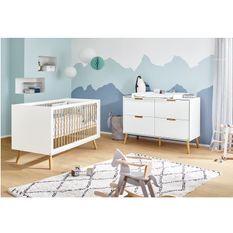 Chambre bébé 2 pièces laqué blanc et bois clair Edge 70x140 cm