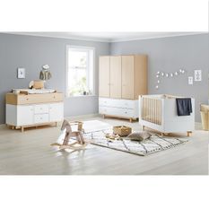 Chambre bébé 3 pièces laqué blanc et bois clair Boks 70x140 cm