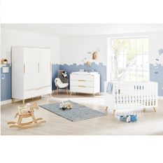 Chambre bébé 3 pièces laqué blanc et bois clair Move 70x140 cm