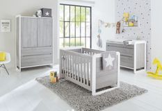 Chambre bébé 3 pièces laqué blanc et frêne gris Curve 70x140 cm
