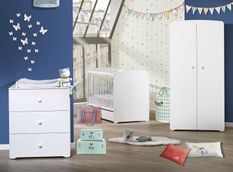 Chambre bébé Basic lit 60x120 cm armoire et commode à langer laqué blanc