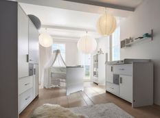 Chambre bébé Candy Grey lit 70x140 cm commode à langer et armoire bois blanc et gris