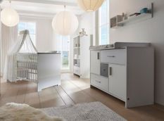 Chambre bébé Candy Grey lit 70x140 cm et commode à langer bois blanc et gris
