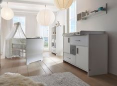Chambre bébé Candy Grey lit évolutif 70x140 cm et commode à langer bois blanc et gris