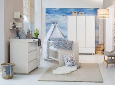 Chambre bébé Capri lit 70x140 cm commode et armoire bois clair et blanc