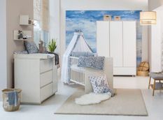 Chambre bébé Capri lit évolutif 70x140 cm commode et armoire bois clair et blanc