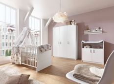 Chambre bébé Classic White lit évolutif 70x140 cm commode et armoire 3 portes bois blanc