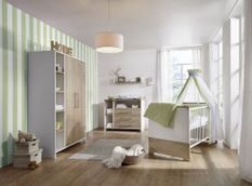 Chambre bébé Eco Plus lit 70x140 cm commode à langer et armoire bois blanc et chêne