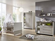 Chambre bébé Eco Silber lit évolutif 70x140 cm commode à langer et armoire 2 portes bois blanc et pin argenté