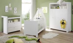 Chambre bébé Kenan lit 70x140 cm avec commode à langer et armoire mélaminé blanc
