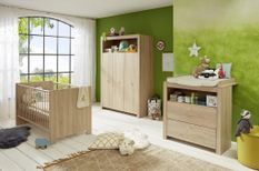 Chambre bébé Kenan lit 70x140 cm avec commode à langer et armoire mélaminé chêne clair