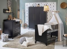 Chambre bébé Miami lit 70x140 cm commode et armoire 3 portes bois noir