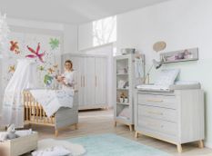 Chambre bébé Miami lit 70x140 cm commode et armoire bois gris et hêtre