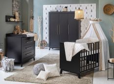 Chambre bébé Miami lit évolutif 70x140 cm commode et armoire 3 portes bois noir