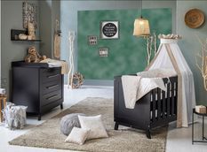 Chambre bébé Miami lit évolutif 70x140 cm et commode bois noir