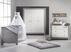 Chambre bébé Nordic Driftwood lit 70x140 cm commode et armoire 3 portes bois gris et blanc
