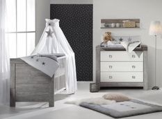 Chambre bébé Nordic Driftwood lit évolutif 70x140 cm et commode bois gris et blanc