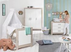 Chambre bébé Nordic Halifax lit 70x140 cm commode et armoire bois blanc et gris