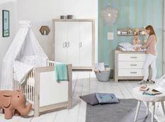 Chambre bébé Nordic Halifax lit 70x140 cm et commode bois blanc et gris