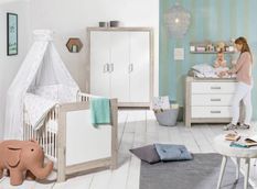 Chambre bébé Nordic Halifax lit évolutif 70x140 cm commode et armoire bois blanc et gris