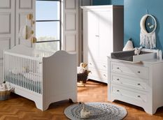 Chambre bébé Occitane lit évolutif 70x140 cm commode et armoire bois blanc