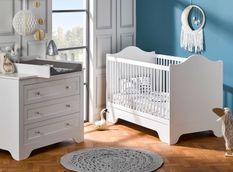 Chambre bébé Occitane lit évolutif 70x140 cm et commode à langer bois blanc