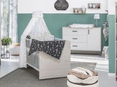 Chambre bébé Pixie lit évolutif 70x140 cm et commode bois clair et gris