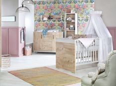 Chambre bébé Timber lit 70x140 cm et commode bois blanc et pin
