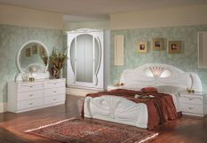 Chambre complète 6 pièces commode 6 tiroirs bois brillant blanc Gilda 160