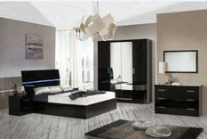 Chambre complète moderne 6 pièces bois brillant noir Mona 160