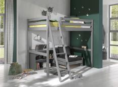 Chambre enfant 3 pièces lit fauteuil et bibliothèque pin massif gris Pino 140x200 cm