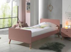 Chambre lit enfant 90x200 cm et chevet bois terre rose satiné Funy