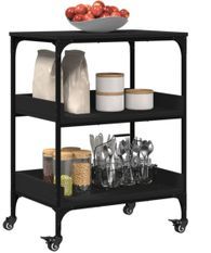 Chariot de cuisine en bois et métal Noir Bilio 60 cm - 3 niveaux