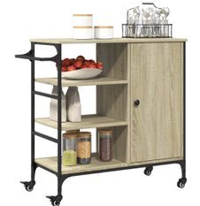 Chariot de cuisine en bois et métal Renivo 85 cm - 1 porte et 3 niveaux