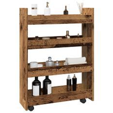 Chariot de rangement étroit 4 niveaux vieux bois