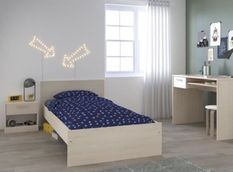 Chambre enfant complete - Lit + chevet + bureau - Style contemporain - Décor acacia clair et blanc